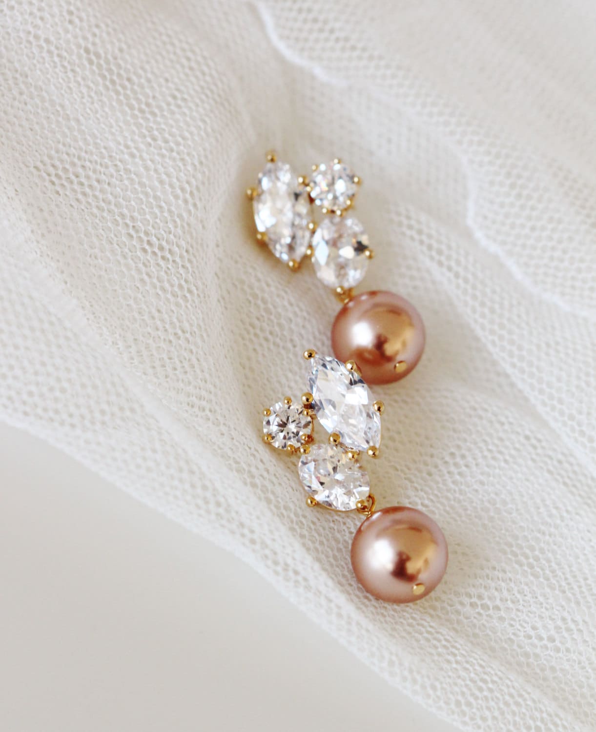 Rose Gold Pearl Bridal Earrings Pearl by DreamIslandJewellery