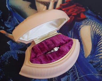 Vintage Art Deco Ring Box Light Pink Celluloid with Velvet Interior / Engagement Ring Box / Gatsby Era 1920's Jewelry Box