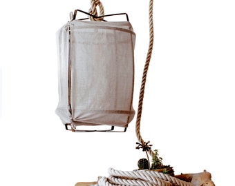 Handmade Rustic Rope Pendant Light Boho Industrial Lighting Linen Light Fixture Fabric Lampshade Cottage Hanging Modern Chandelier Light