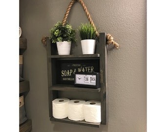 Bathoom Storage Shelf - Ladder Shelf- Wood and Rope Shelf - Farmhouse Decor - Cabin Furniture Decor - 3 Tier Medicine Cabinet