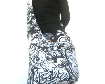 Reversible Sling Bag Boho Bag Hobo Hippie Bag Hippie Bag Crossbody Bag Bohemian Bag Shoulder Bag Messenger Bag Black white Color