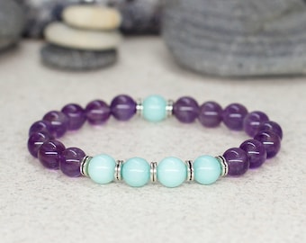 Gift-for-her gift-for-girlfriend gift-for-wife Amethyst bracelet Reiki healing bracelet Gemstone bracelet Elastic bracelet Fashion jewelry