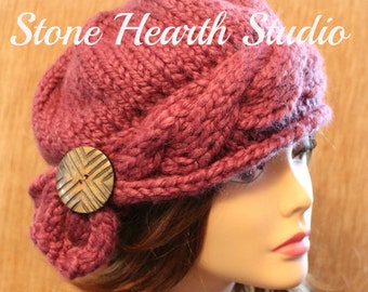 Rachelle Ladies Winter Cloche,Knit Hat Pattern,Winter Hat,Cloche,Hat with Button,Womens Hat,Girls Hat,Modern,Classy,Unique,Urban Chic!