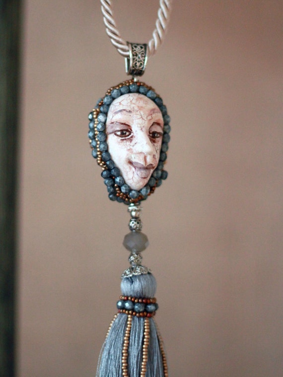 Artist pendant modern jewelry unique necklace embroidery