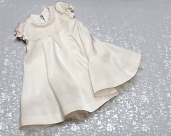 Christening dress - Silk Baptism Gown for Girls - Baby flower girl dress - First birthday outfit - Silk baby toddler dress