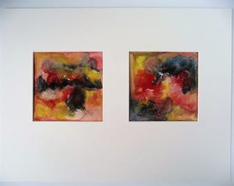 Modern Art, Small Wall Decor, Abstract Painting, Watercolor Abstract, Original Aquarel, Small Office Art, Contemporary Art, Diptych Painting