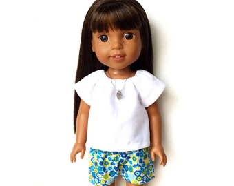 Peasant Top, White, 14.5 inch, Fits dolls such as AG Wellie Wishers Doll Clothes, Free Mini Skirt with the Purchase of 3 WW Peasant Tops