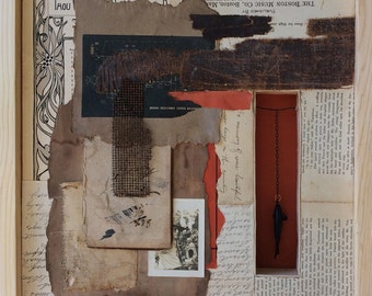 Only One - Original collage assemblage vintage papers found objects photo