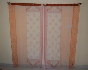 Indian partition curtain scarves curtain gypsy curtain hippy curtain boho curtain white curtain recycled fabric orange white floral scarf