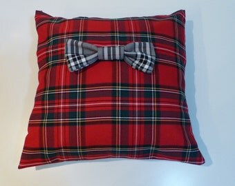 Cushion "Tartan" red with grey bow - Scotland