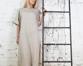 Linen dress, linen overalls, beach, vegan dress, linen womens clothes, organic linen dress/LD0004