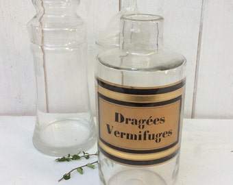 French Apothecary Pharmacy bottle, Apothecary Jar, Pharmacy Jar Clear Glass, Antique bottle, Vintage Glass,