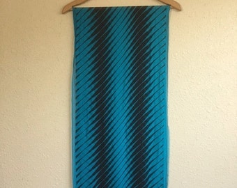 Vintage 80s TURQUOISE And Black PERRY ELLIS Scarf / 15 x 65