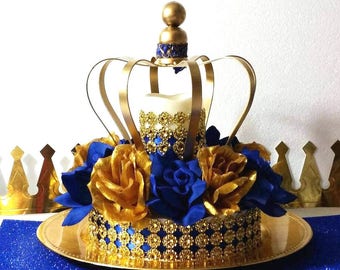 NEW Royal Prince Baby Shower CROWN Centerpiece / Boys Royal Blue and Gold Baby Shower Theme and Decorations