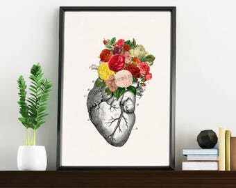 Wall Art Flowers lungs and heart with flowers print wall art doctors gift human Wall Art Flowers lungs and heart with flowers print wall art doctors gift human