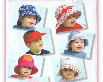 Infants Hats Sewing Pattern Butterick B4531 Beach Hat - Visor - Frilly Cap Sizes S - M - L - XL