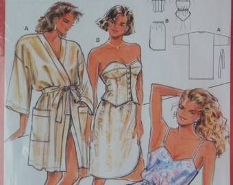 Lingerie Sewing Pattern/Robe, Teddy, Bustier, Half Slip/ Burda 6159/ Misses' Size 8- 10- 12- 14- 16- 18- 20/Plastic Boning, Underwire Uncut