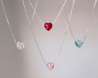 Small Heart Necklace, Swarovski Crystal Heart Necklace, Red Heart Necklace, Blue Heart Necklace, Pink Heart Necklace, Tiny Heart Necklace