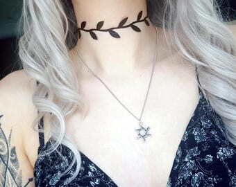 Black Leaf Choker Necklace Black Choker Necklace Floral Choker Thin Black Choker Necklace Tumblr Choker Bohemian Choker Festival Jewelry