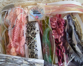 30 YDS."Paris Wedding" fiber art yarn bundle/shabby chic embellishment/novelty yarn/pink black/craft yarn/dreamcatchers/DIY fiber jewelry