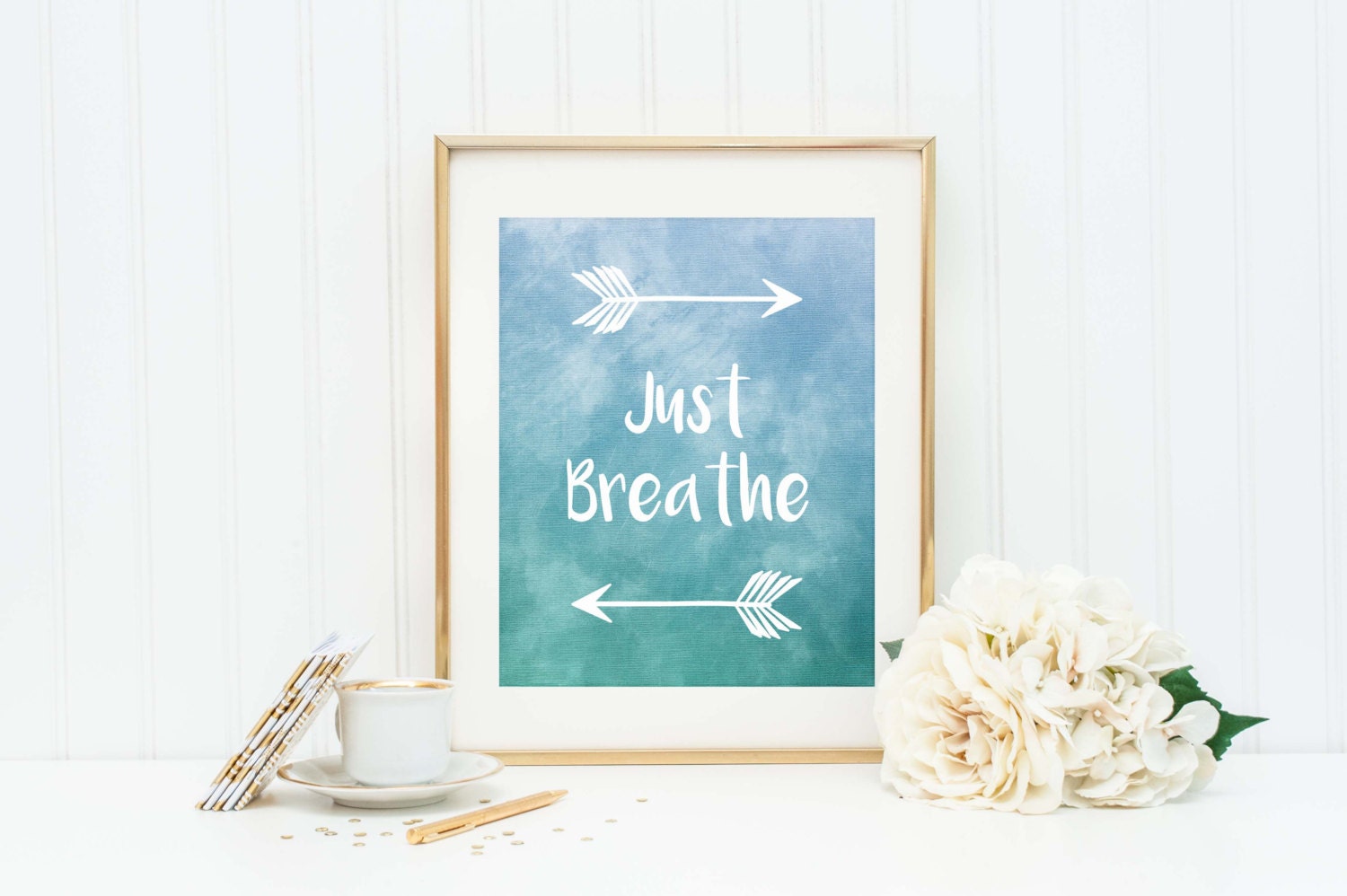 Just Breathe Inspirational Quote Watercolor Style Just