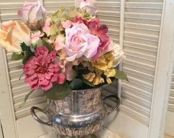 Gorgeous Vintage Aged Patina Silver Plated Trophy Champagne/Wine Bucket Romantic