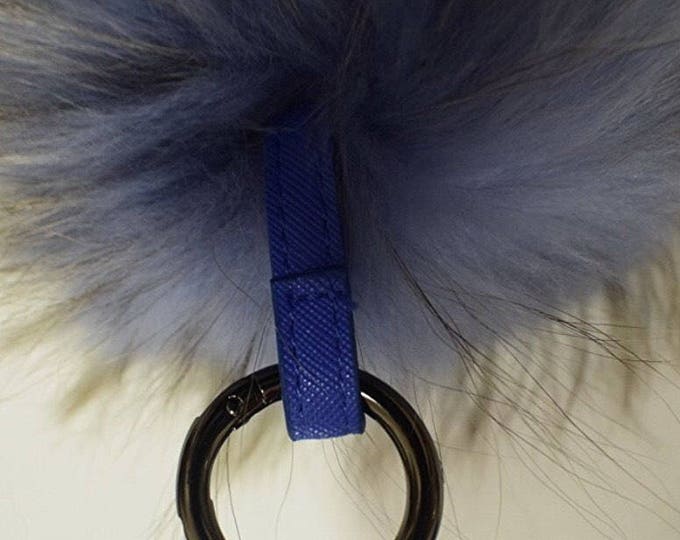 NEW! Navy Color Raccoon Fur Pom Pom bag charm keychain keyring puff fluffy realfur chain pendant Gun Metal™ Series strap and buckle