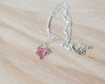 Tiny Pink Tourmaline Crystal Necklace on Sterling Silver, Oxidized Silver or Rose Gold Filled Chain, Delicate Raw Tourmaline Jewelry