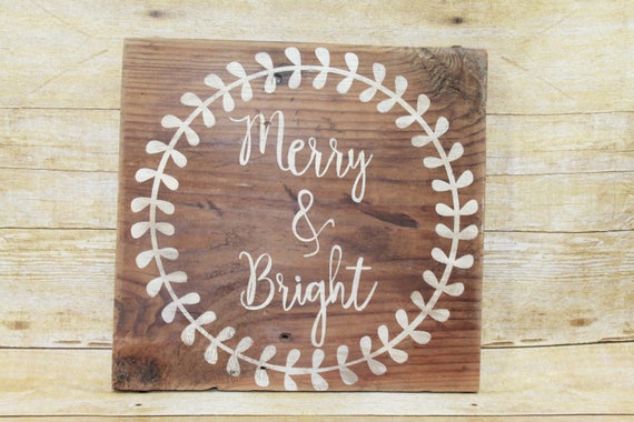 Reclaimed Wood 'Merry &amp; Bright' Sign Christmas