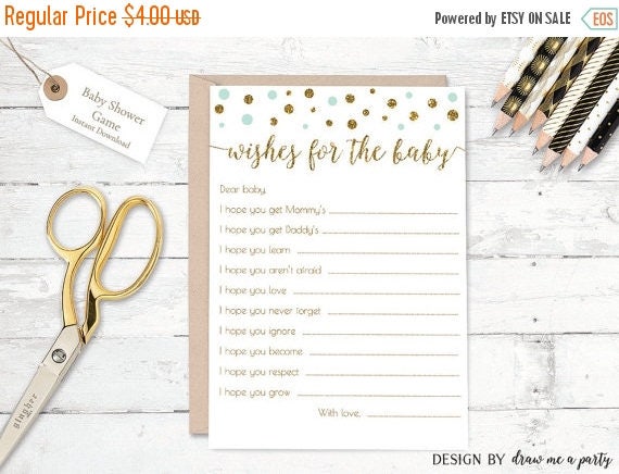 ON SALE Mint Gold Baby Shower Wishes , Mint Gold Glitter Baby Shower Games , Confetti Wishes For The Baby , Mint Baby Wishes , Printable , D Il_570xn