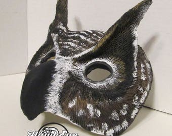 Horned Owl mask, masquerade mask, costume mask, fantasy, forest creature, owl mask, bird, custom made, enchanted woodland