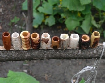 Pure as it is - 10 natural dread beads - 10 different kinds of wood - acacia, pear, apple, poplar, grape, pine, oil tree, willow, etc.