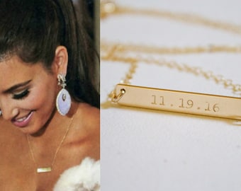 Gold Date Bar Necklace, Personalized Bar Necklace, Engraved Necklace, Special Date Necklace, 14k Gold Fill, Sterling Silver, Rose Gold