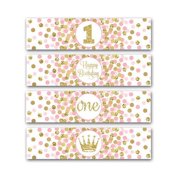 Little Princess Party Water Bottle Labels Girl 1st Birthday