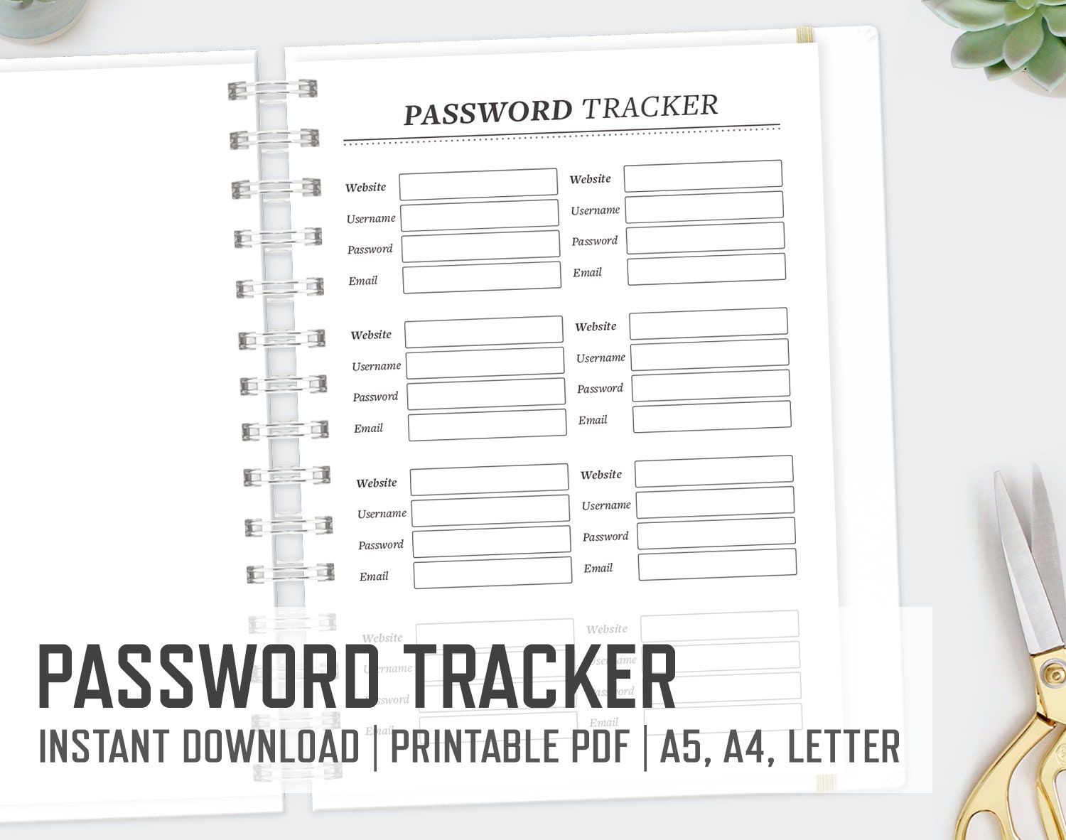 Password Tracker / A5 A4 US Letter Size / by PaperMousePlanners