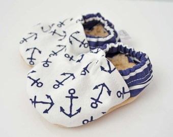 Nautical Baby Booties - Nautical Baby Clothes - Soft Soled Shoes - Anchor Baby Clothes - Pink and Navy - Nautical Baby Gift // Anchors