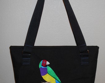 Embroidered Gouldian Finch Tote Bag Black