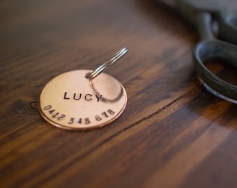 Personalized Hand Stamped Copper Dog Tag // Custom Pet ID - Dog ID Tag - Dog Collar Name Tag - Cat ID Tag - Metal Pet Tag
