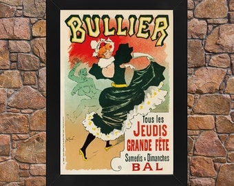 AP64 Framed Vintage France 1894 Bullier Grande Fete Jules Cheret French Advertisement Poster Re-Print Wall Art Deco A3/A4