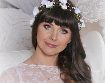 Flower Hair Garland Wedding Hair Flowers Head Wreath Flower Crown Cherry Blossoms White Bridal Wreath Fairy Wreath Floral Hair Crown LV12