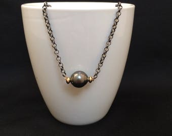 Patina Chain with Tahitian Pearl and Bead