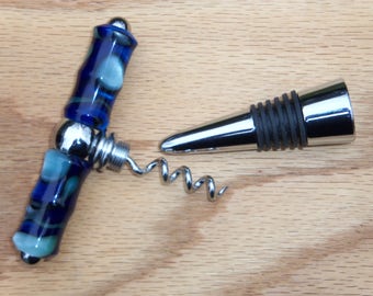 Hand-turned Acrylic Wine Bottle Stopper With Corkscrew