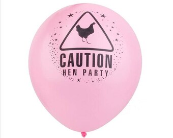 10 PCS Pink Hen Party Balloons, Bachelorette Party Balloons, "Caution Hen Party" Balloons,ribbons,Hen Night Party Decoration Accessory