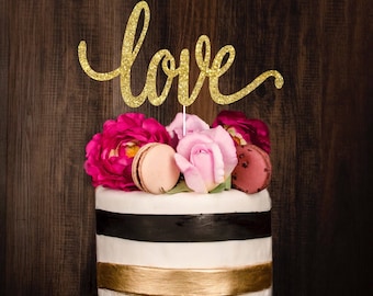 Gold cake topper, wedding cake topper, love cake topper
