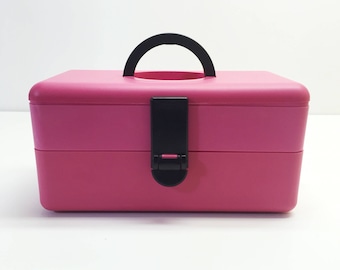 Pink Pretty Neat Train Case, Makeup Organizer Box, Cosmetic Travel, Sewing Storage, Jewelry Art Supplies Boho Hipster Purse