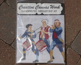 Drummer Corps, Handprinted Needlepoint Kit by Elsa Williams, Patriotic Scene, American Heritage, Revolutionary Drummer, Rare, Vintage, New