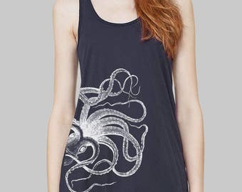 Octopus Tank Top - Octopus Shirt, Graphic Tank, Graphic Tanks For Women, Racerback Tank, Bella Flowy Tank Top, Plus Size Tank Option, Ocean
