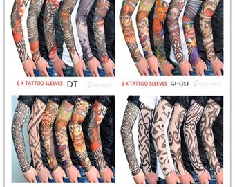 6X Temporary Tattoo Fancy Funky Fashion Costume Novelty Nylon Tattoo Arm Leg Stockings Sleeves