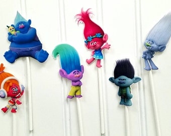 Trolls Cupcake Toppers, Trolls cupcake picks, Trolls Birthday, Trolls party supplies, Trolls cake toppers, poppy troll cupcake picks, trolls