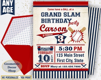 Vintage Baseball Birthday invitation / Sports Invite / All star invitations / First Ball red blue invites boy girl photo photograph BDSP7